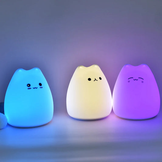 Soft Silicone Cat Night Light – Touch Sensor, 7 Color LED for Kids' Bedroom
