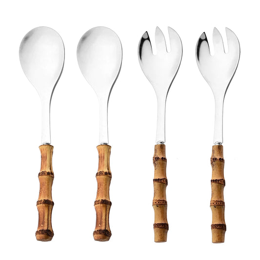 Bamboo Handle Cutlery Set – Stainless Steel Serving Spoons