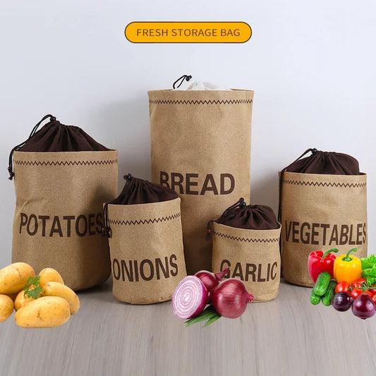Jute Storage Bags – Reusable Kitchen Organizer for Vegetables, Bread & More